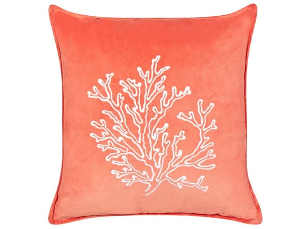 Set med 2 kuddar Rosa sammet 45 x 45 cm Marin korallmotiv Fyrkantig polyesterfyllning Heminredningstillbehör