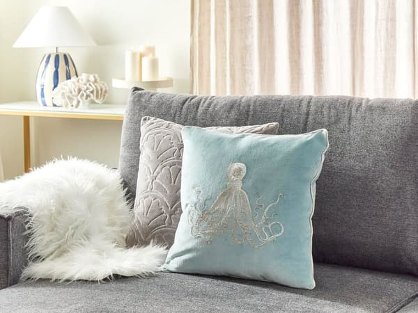 Prydnadskudde Blå Sammet 45 x 45 cm Marin Bläckfisk Motiv Fyrkantig Polyester Fyllning Heminredning