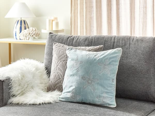 Prydnadskudde Blå Sammet 45 x 45 cm Marin Sjöstjärna Motiv Fyrkantig Polyester Fyllning Heminredning