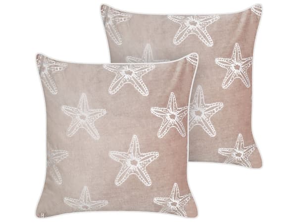 Set med 2 prydnadskuddar Rosa sammet 45 x 45 cm Marin sjöstjärna Fyrkantig Polyesterfyllning Heminredningstillbehör