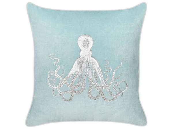 Set med 2 prydnadskuddar Blå sammet 45 x 45 cm Marint bläckfiskmotiv Fyrkantig polyesterfyllning Heminredningstillbehör