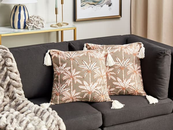 Set med 2 kuddar Mångfärgad bomull 45 x 45 cm Marint palmträdsmönster Fyrkantig polyesterfyllning Heminredningstillbehör