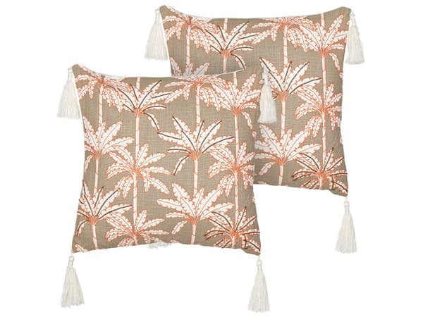 Set med 2 kuddar Mångfärgad bomull 45 x 45 cm Marint palmträdsmönster Fyrkantig polyesterfyllning Heminredningstillbehör