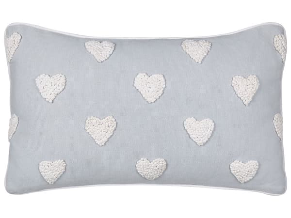 Prydnadskudde Grå Bomull 30 x 50 cm Kudde med broderat hjärtmönster