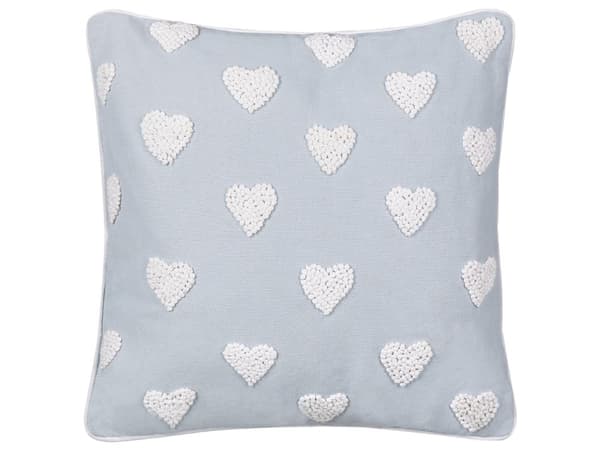 Prydnadskudde Grå Bomull 45 x 45 cm Kudde med broderat hjärtmönster