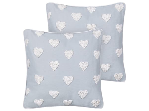 Set om 2 prydnadskuddar Grå bomull 45 x 45 cm Broderat hjärtmönster