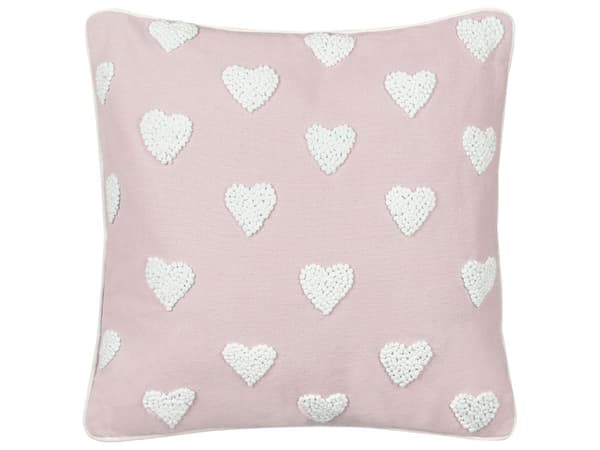 Set om 2 prydnadskuddar rosa bomull 45 x 45 cm med broderat hjärtmönster