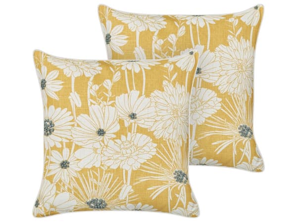 Set med 2 prydnadskuddar Gul bomull 45 x 45 cm Kudde med broderat blommönster