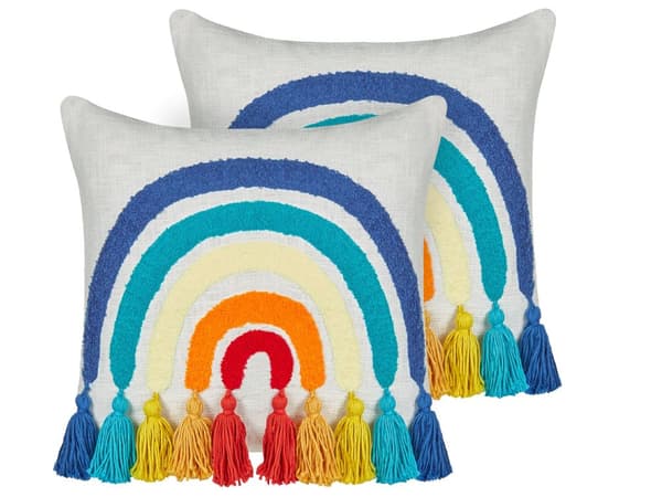 Set om 2 kuddar Flerfärgad bomull 45 x 45 cm Kudde med broderat regnbågsmönster