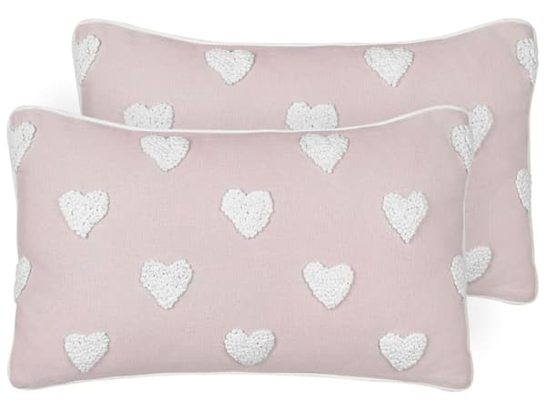 Set om 2 prydnadskuddar i rosa bomull 30 x 50 cm med broderat hjärtmönster