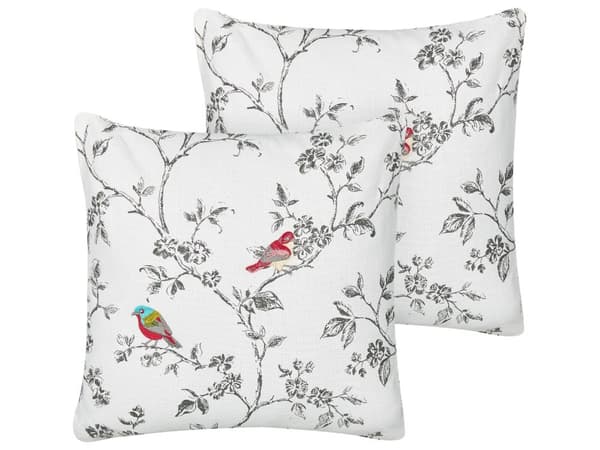Set om 2 prydnadskuddar Vit bomull 45 x 45 cm Kudde med broderat fågelmönster
