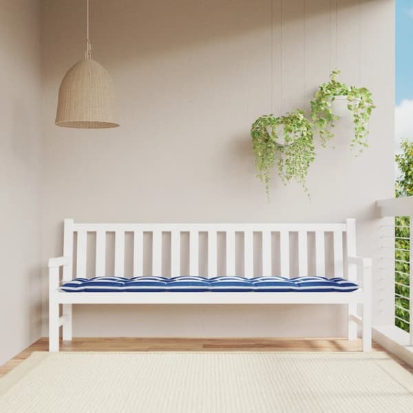 hynde til havebænk 200x50x7 cm striber stof blå og hvid