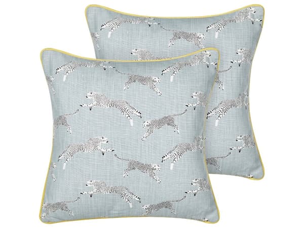 Set med 2 Prydnadskuddar Grå Bomull 45 x 45 cm Gepardmotiv Tryckt Mönster Vardagsrum Sovrum