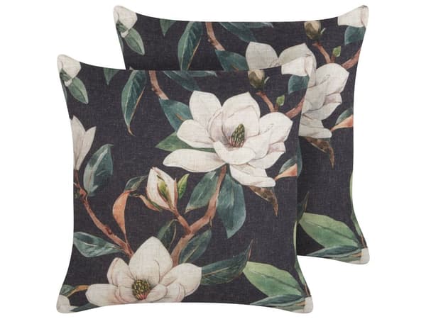 Sett med 2 dekorative puter Svart Flerfarget blomstermønster 45 x 45 cm Vintage Boho Dekor tilbehør