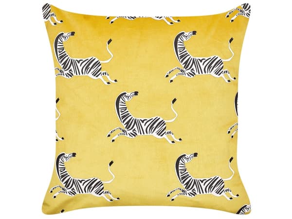 Sett med 2 Pynteputer Gult Fløyelsstoff 45 x 45 cm med Dyremønster Polyesterstoff Barnerom