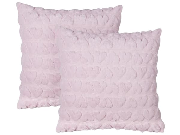 Sett med 2 Pynteputer Rosa Polyesterstoff med Hjertemønster 45 x 45 cm Puter til barn