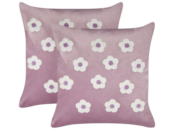 2 st prydnadskuddar Violett sammet Polyestertyg Blommönster 45 x 45 cm Kuddar för barn