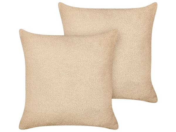 Sett med 2 dekorative puter Sandbeige Boucle 45 x 45 cm Vevd avtagbar med glidelås Boho-tilbehør