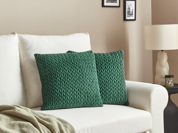 Sett med 2 pynteputer Grønn Polyester 45 x 45 cm Flettet struktur Avtakbart putetrekk Dekorasjon Tilbehør Stue Soverom