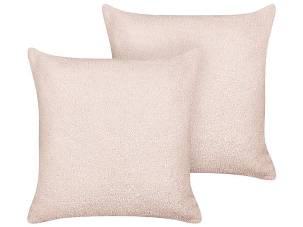 Sett med 2 pynteputer Rosa Boucle 45 x 45 cm Vevd avtagbar med glidelås Boho dekortilbehør