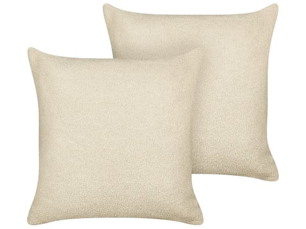 Sett med 2 pynteputer beige Boucle 45 x 45 cm Vevd avtagbar med glidelås Boho dekortilbehør