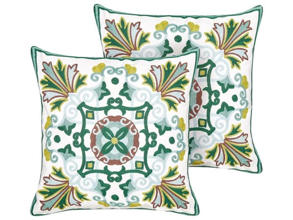 Sett med 2 Pynteputer Grønn Bomullsstoff 45 x 45 cm med orientalsk mønster