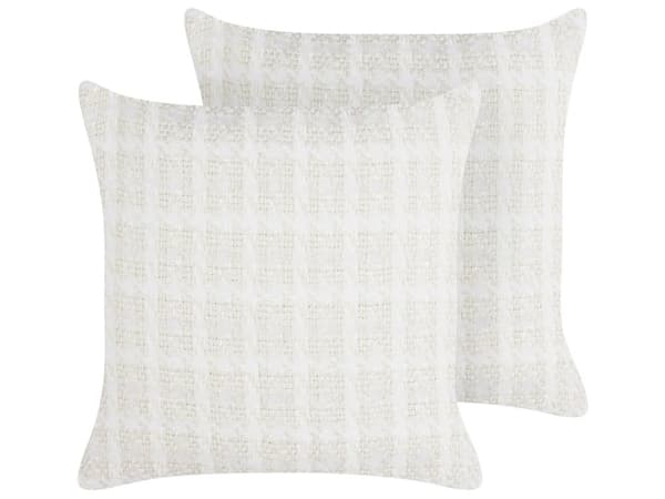 Prydnadskudde set om 2 Beige Tyg 45 x 45 cm Överdrag med Rutigt Mönster Textilier Vardagsrum Sovrum