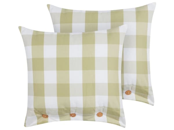 Prydnadskudde set om 2 Grön Tyg 45 x 45 cm Rutigt Mönster Textil i lantlig stil Vardagsrum Sovrum