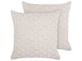 Miniatyrbild 1 av 7: Prydnadskuddar 2 st Beige Tyg 45 x 45 cm Solid Mönster Stickad Omslag Stil Textil