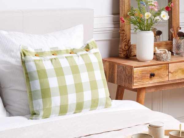 Prydnadskudde Grön Tyg 40 x 60 cm Rutigt Mönster Textil i lantlig stil Vardagsrum Sovrum