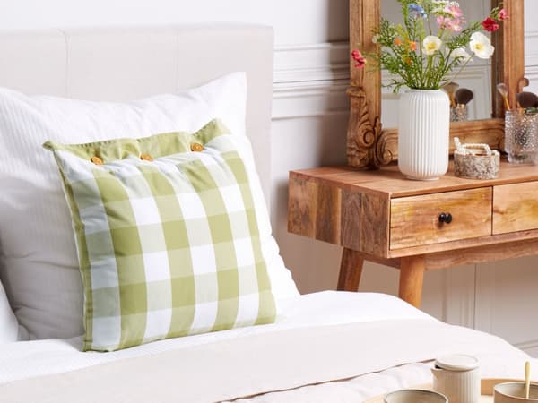 Prydnadskudde Grön Tyg 45 x 45 cm Rutigt Mönster Textil i lantlig stil Vardagsrum Sovrum