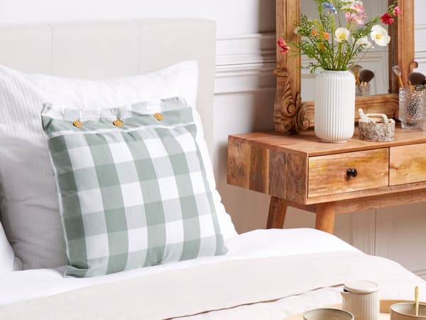 Prydnadskudde Mintgrön Tyg 45 x 45 cm Rutigt Mönster Textil i lantlig stil Vardagsrum Sovrum