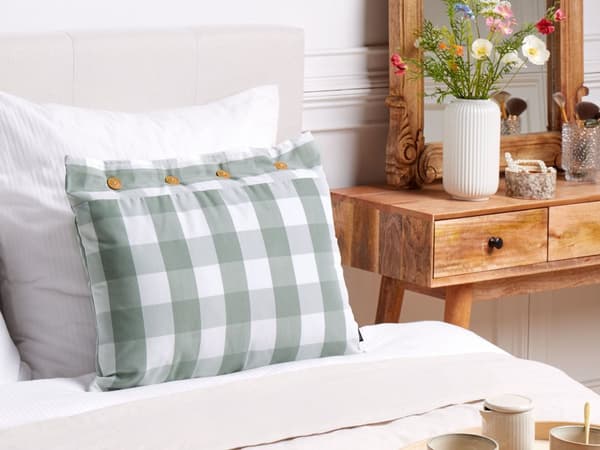 Prydnadskudde Grön Tyg 40 x 60 cm Rutigt Mönster Textil i lantlig stil Vardagsrum Sovrum