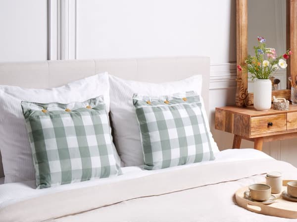 Prydnadskudde Mintgrön Tyg 45 x 45 cm Rutigt Mönster Textil i lantlig stil Vardagsrum Sovrum