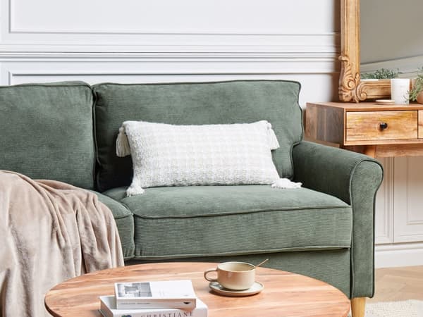 Prydnadskudde Beige Tyg 30 x 60 cm Överdrag med Rutigt Mönster Textilier Vardagsrum Sovrum