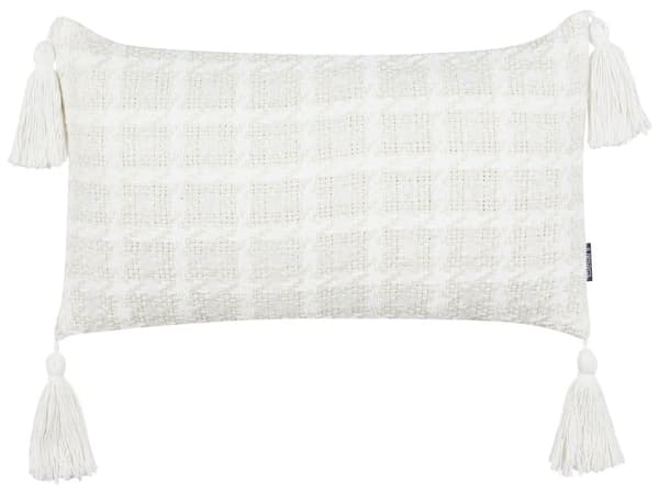 Prydnadskudde Beige Tyg 30 x 60 cm Överdrag med Rutigt Mönster Textilier Vardagsrum Sovrum