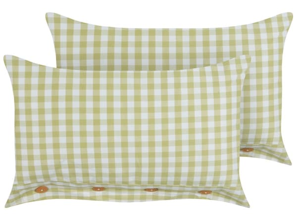 2 st Dekorativ kudde Olivgrönt och vitt rutigt mönster 40 x 60 cm Knappar Modern inredning Accessoarer Sovrum Vardagsrum