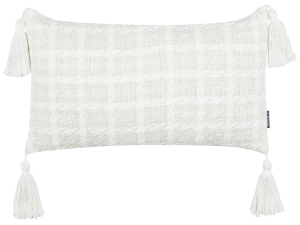 Prydnadskudde set om 2 Beige Tyg 30 x 60 cm Överdrag med Rutigt Mönster Textilier Vardagsrum Sovrum