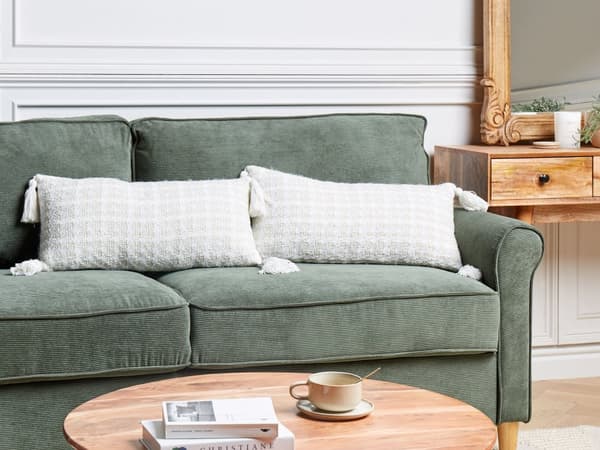 Prydnadskudde set om 2 Beige Tyg 30 x 60 cm Överdrag med Rutigt Mönster Textilier Vardagsrum Sovrum