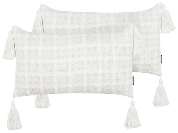 Prydnadskudde set om 2 Beige Tyg 30 x 60 cm Överdrag med Rutigt Mönster Textilier Vardagsrum Sovrum