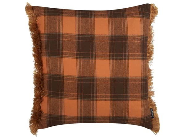Dekorativ kudde 2 st Orange och svart 45 x 45 cm Schackrutigt mönster med fransar Retro Dekor Accessoarer Sovrum Vardagsrum