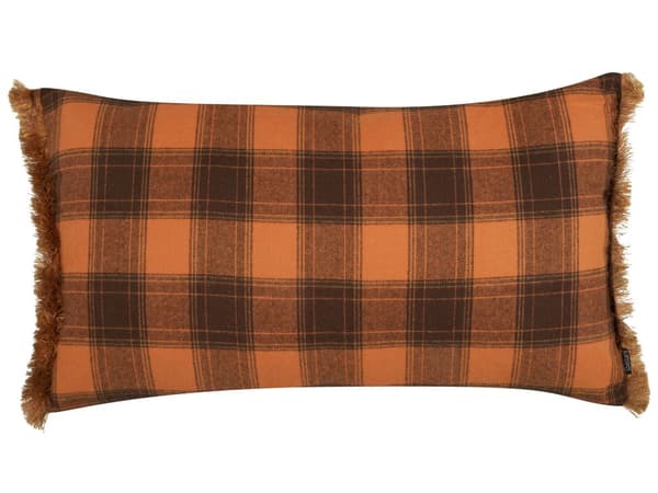 Dekorativ kudde Orange och svart 40 x 70 cm Schackrutigt mönster med fransar Retro Dekor Accessoarer Sovrum Vardagsrum