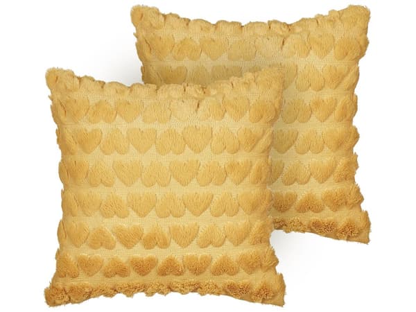 Set om 2 prydnadskuddar Beige bomull 45 x 45 cm Broderat hjärtmönster