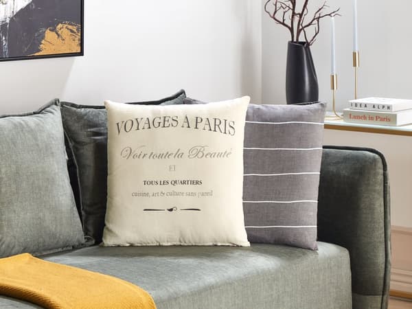 Prydnadskuddar Set om 2 Vit Linne Bomull 50 x 50 cm Dekorativ Text Klassisk Retro Dekor Tillbehör Vardagsrum Sovrum