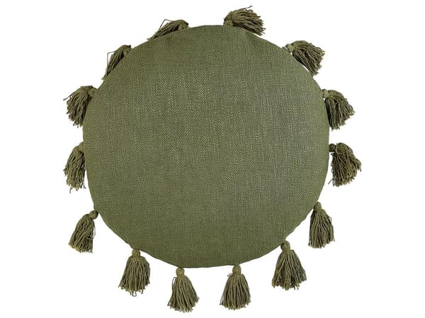 Set med 2 Dekorativa Kuddar Grön Bomull 45 cm Rund med Tofsar Modern Bohemisk Dekor Tillbehör