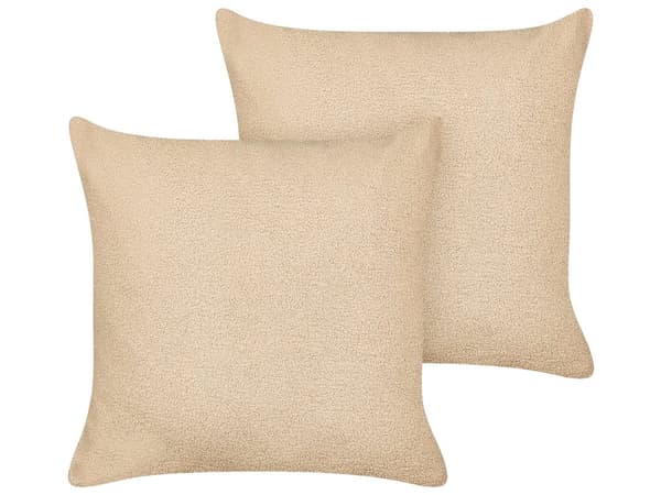2 st prydnadskuddar Sandbeige Boucle 60 x 60 cm Vävda Avtagbara med dragkedja Boho Dekortillbehör