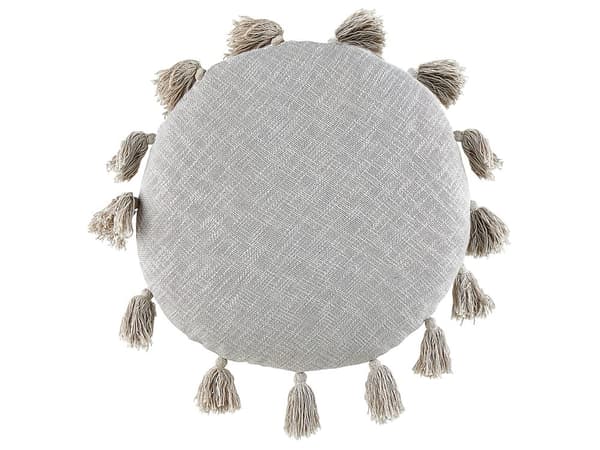 Set med 2 Dekorativa Kuddar Grå Bomull 45 cm Rund med Tofsar Modern Bohemisk Dekor Tillbehör