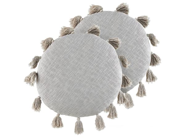 Set med 2 Dekorativa Kuddar Grå Bomull 45 cm Rund med Tofsar Modern Bohemisk Dekor Tillbehör