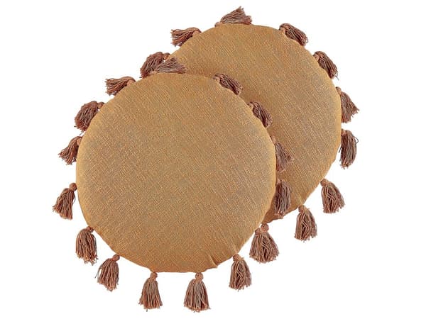 Sett med 2 pynteputer Oransje Bomull ø 45 cm Rund form Dekorative dusker Moderne Boho Tilbehør Tekstiler