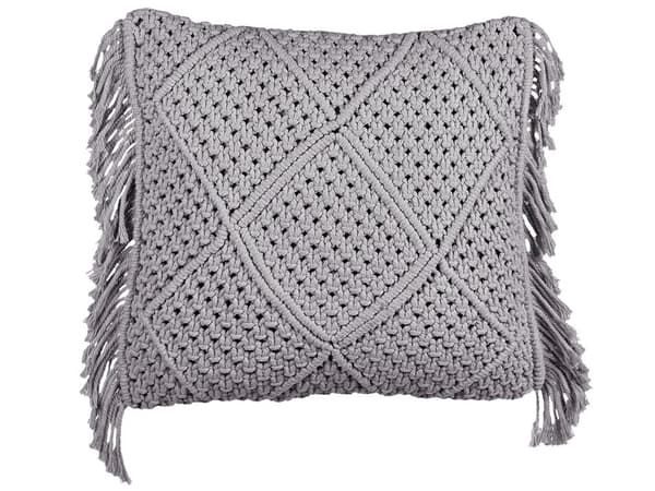 Prydnadskuddar Set om 2 Grå Bomull Makramé 45 x 45 cm med tofsar Rep Boho Retro Inredning Tillbehör